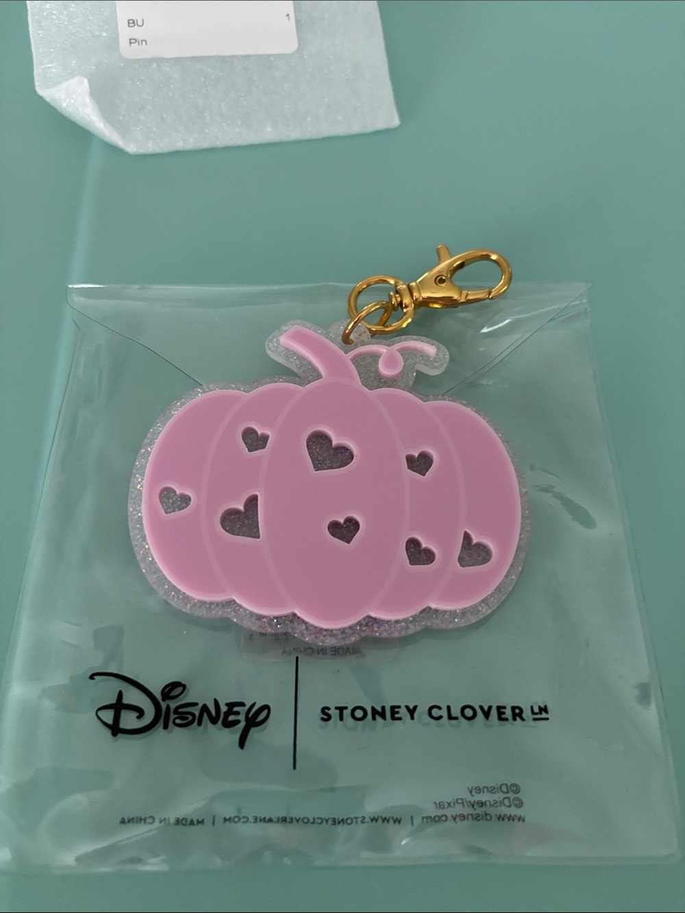 Stoney Clover Lane Pink Pumpkin Key & Card Holder with Gold Clasp